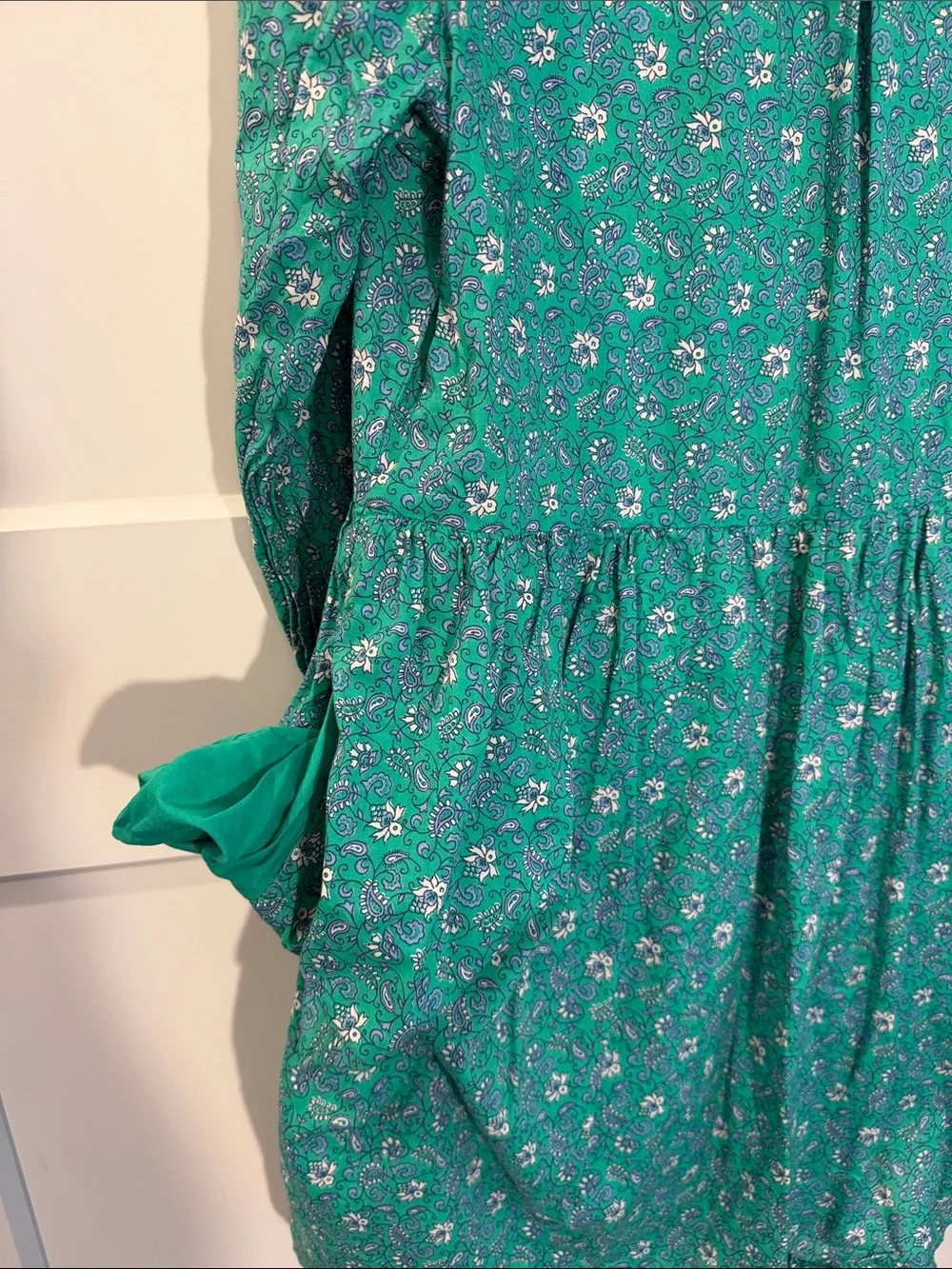 J. Crew Teal Green Floral Long-Sleeve Button Dress